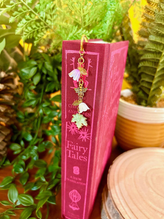 Cottagecore Bookmark: Gold Bee, Enamel Flower - Botanical Book Lover Gift