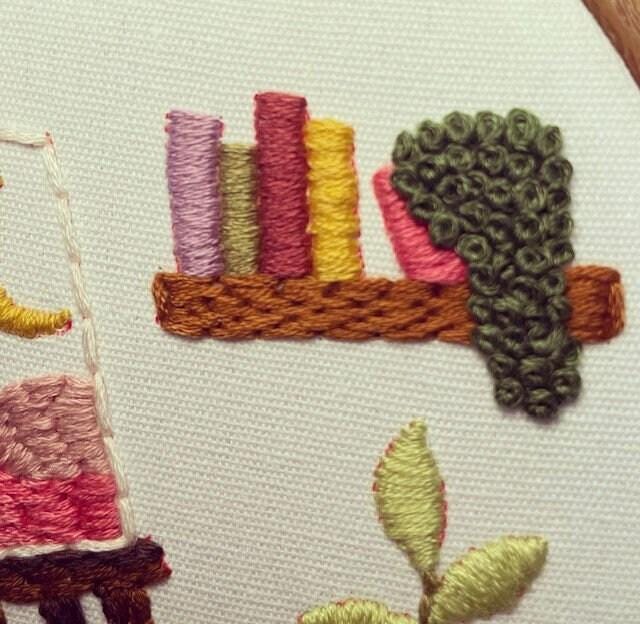 PDF Embroidery Pattern – Art Nook with Easel, Books & Plant | Cosy Creative Corner Stitch Design