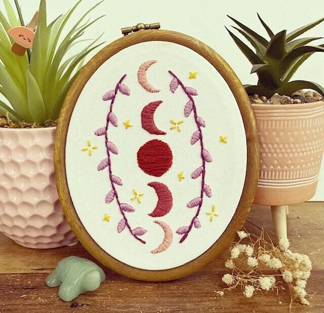 PDF Embroidery Pattern – Lunar Phases & Stars | Celestial Hand Embroidery for Beginners