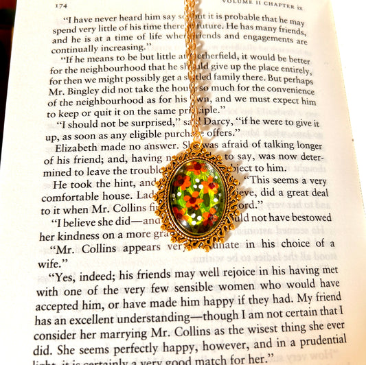 Hand Painted Orange Wildflower Pendant • Cottagecore Flower Necklace • Poppy Meadow Mini Art Jewellery • Nature Lover Gift • Floral Pendant