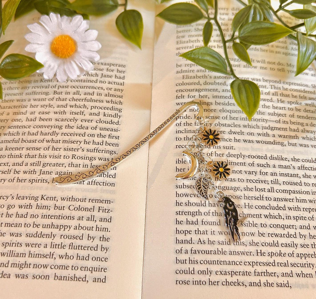 Moon Raven Bookmark | Celestial Floral Witchy Book Accessory