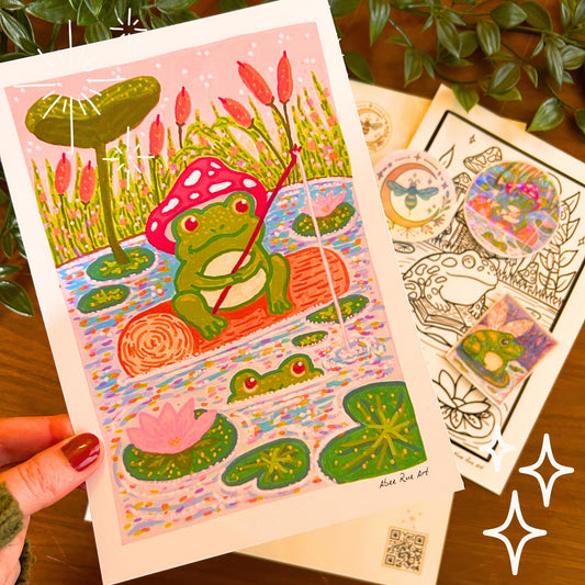 Snail Mail Print Club - Monthly Art Bundle April Collection - Cottagecore Stickers & Colouring Page Post