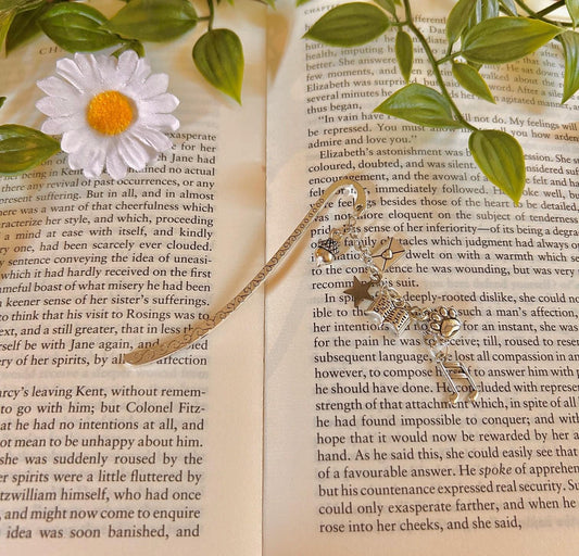 Hobby Charm Bookmark | Music, Paw, Book, Letter, Star, Acorn Charms | Vintage Style Reading Accessory