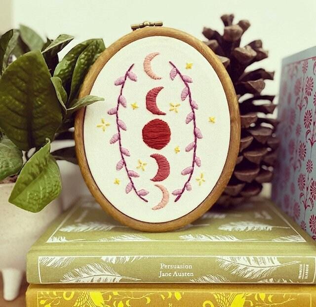 PDF Embroidery Pattern – Lunar Phases & Stars | Celestial Hand Embroidery for Beginners
