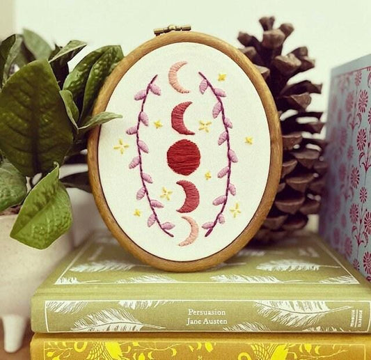 PDF Embroidery Pattern – Lunar Phases & Stars | Celestial Hand Embroidery for Beginners
