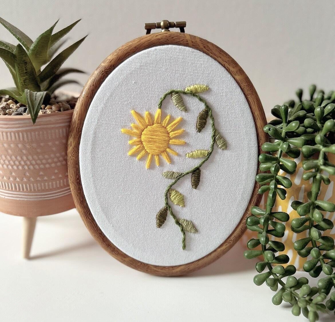 PDF Embroidery Pattern Set – Sun & Moon Botanical Hoops | Minimalist Nature Stitch Bundle
