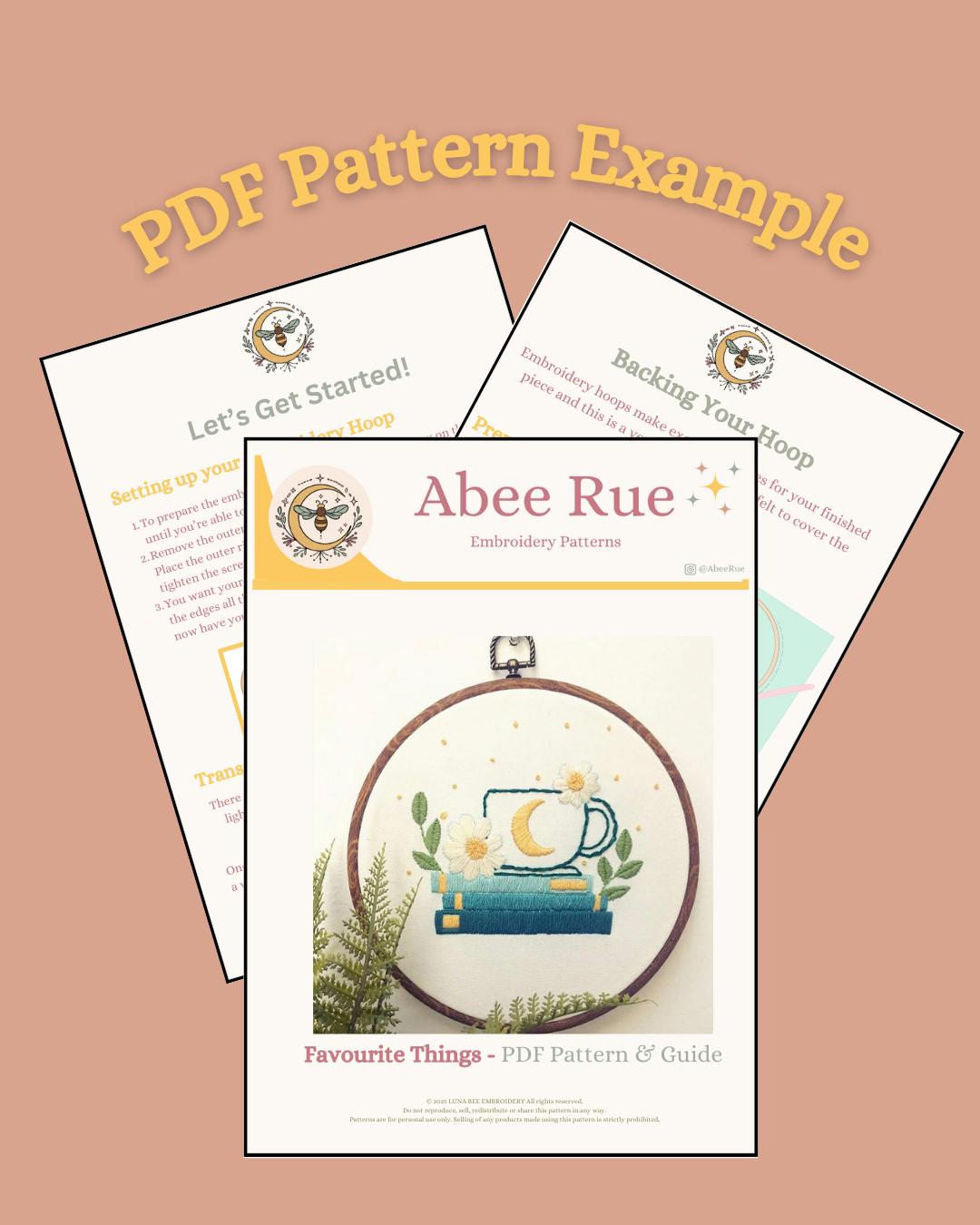 PDF Embroidery Pattern – Magical Storybook with Plants & Moon | Fantasy Book Hoop Art