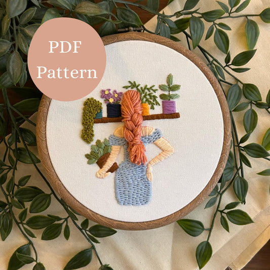Hand Embroidery Pattern PDF – Plant Lover with 3D Braid | Botanical Hoop Art
