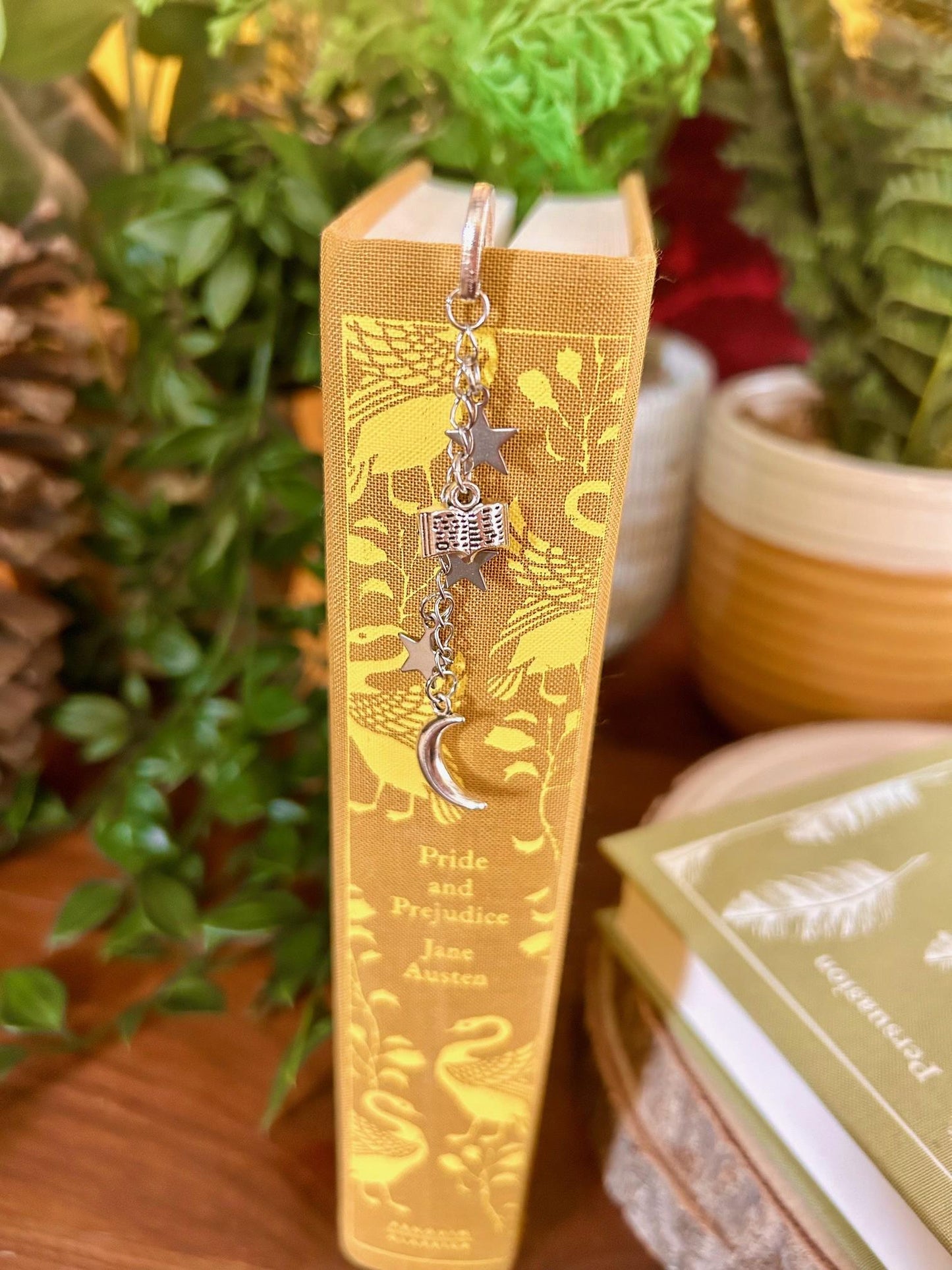 Celestial Moon & Stars Bookmark: Silver Charm, Witchy Book Accessory