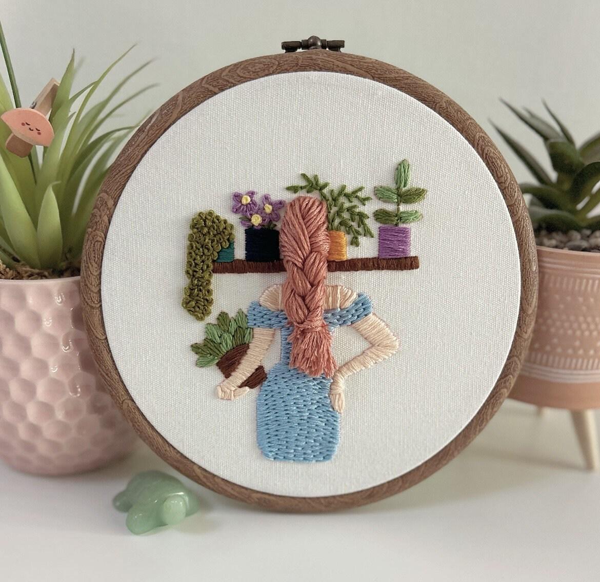Hand Embroidery Pattern PDF – Plant Lover with 3D Braid | Botanical Hoop Art