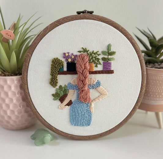Hand Embroidery Pattern PDF – Plant Lover with 3D Braid | Botanical Hoop Art