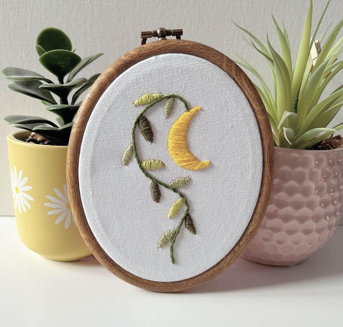 PDF Embroidery Pattern Set – Sun & Moon Botanical Hoops | Minimalist Nature Stitch Bundle