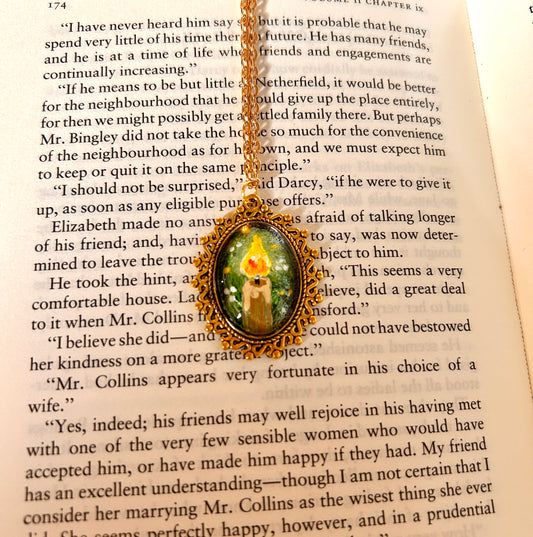 Hand Painted Candle Pendant • Cosy Cottagecore Necklace • Witchy Light Jewellery • Whimsical Tiny Art Gift