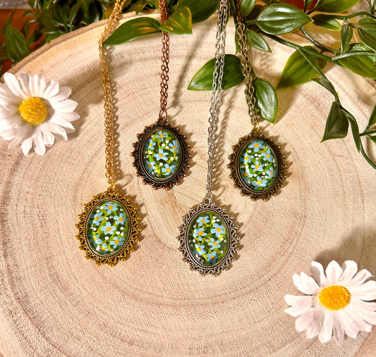 Hand Painted Forget Me Not Pendant • Blue Flower Necklace • Cottagecore Jewellery • Wildflower Mini Art Pendant • Nature Lover Gift
