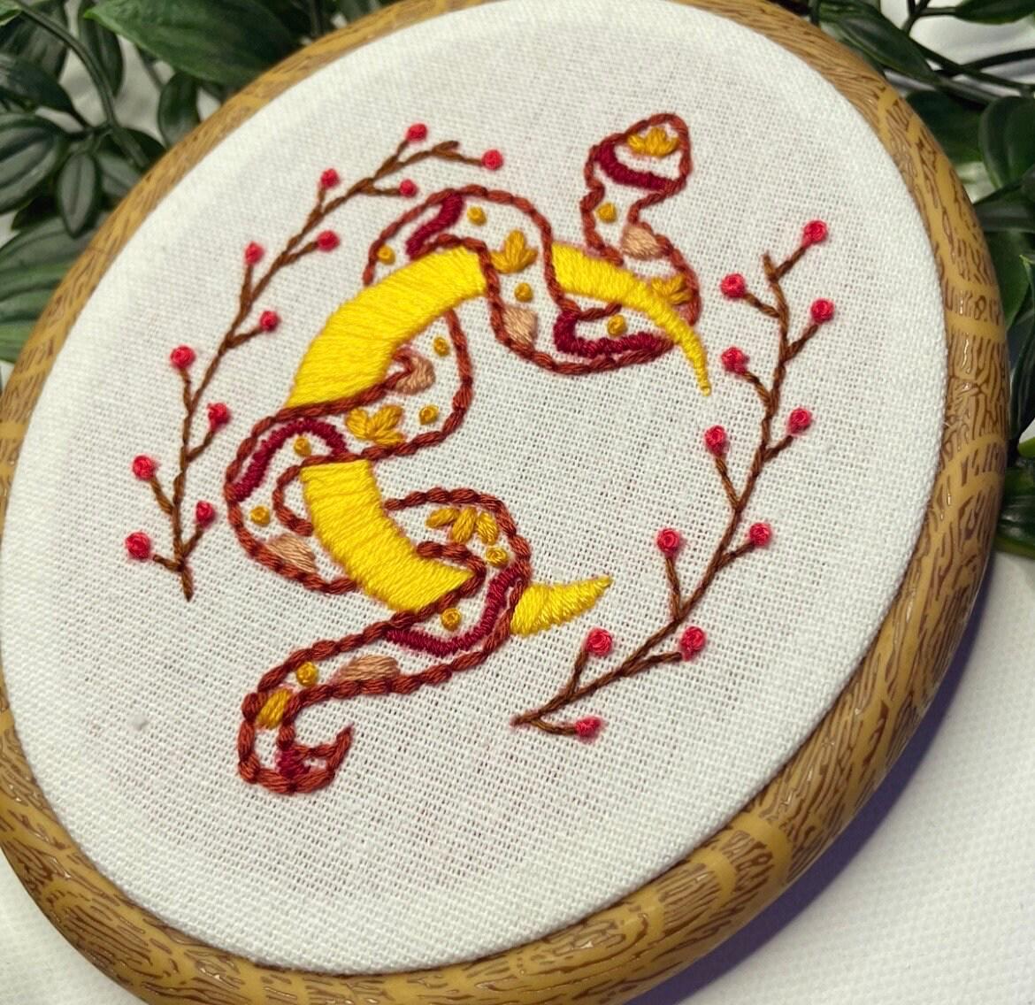 PDF Embroidery Pattern – Lunar Snake with Florals | Mystical Witchy Boho Hoop Art Design