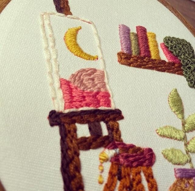 PDF Embroidery Pattern – Art Nook with Easel, Books & Plant | Cosy Creative Corner Stitch Design
