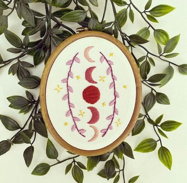 PDF Embroidery Pattern – Lunar Phases & Stars | Celestial Hand Embroidery for Beginners