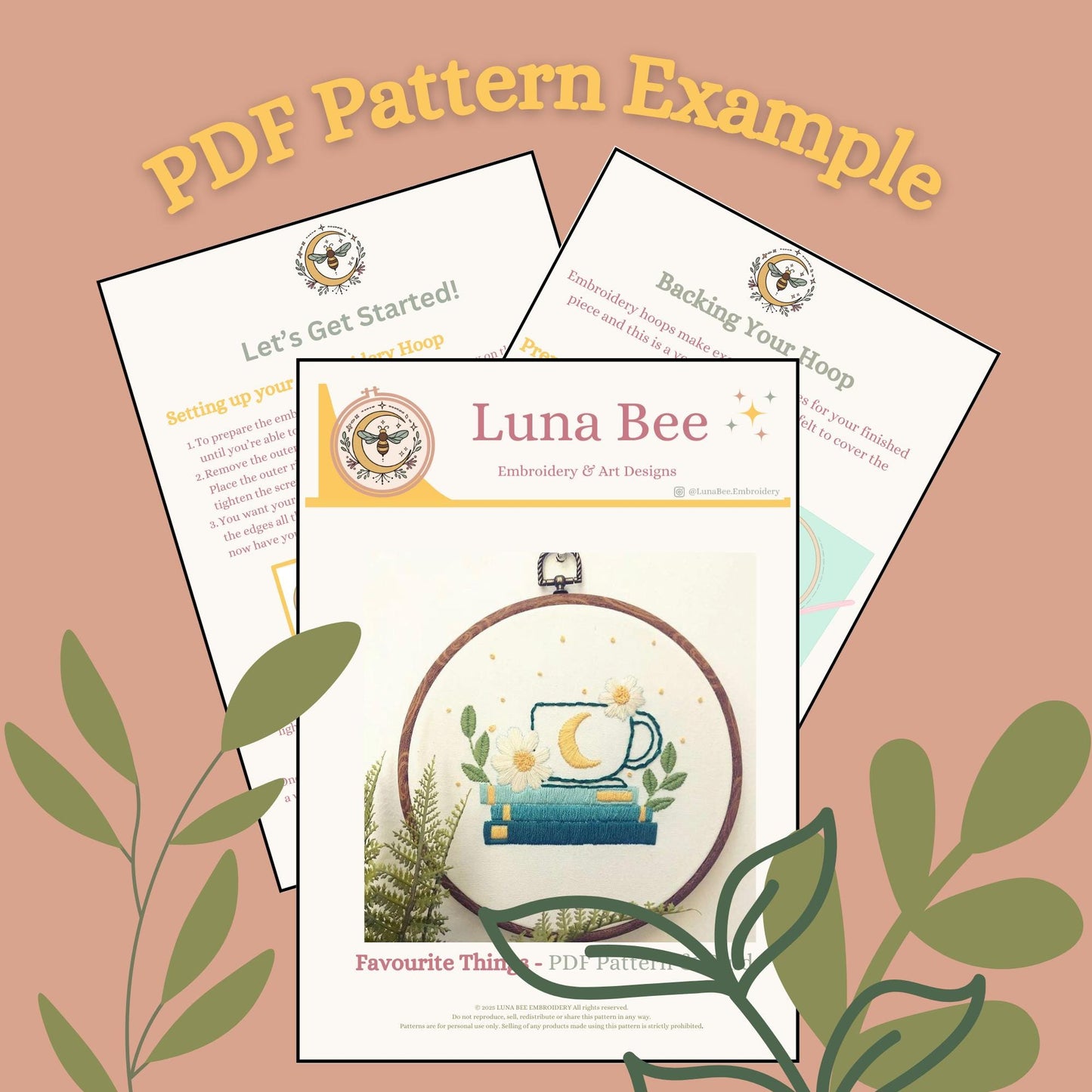 PDF Embroidery Pattern – Lunar Phases & Stars | Celestial Hand Embroidery for Beginners