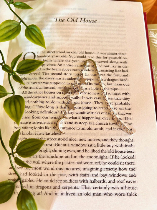 Celestial Moon & Stars Bookmark: Silver Charm, Witchy Book Accessory