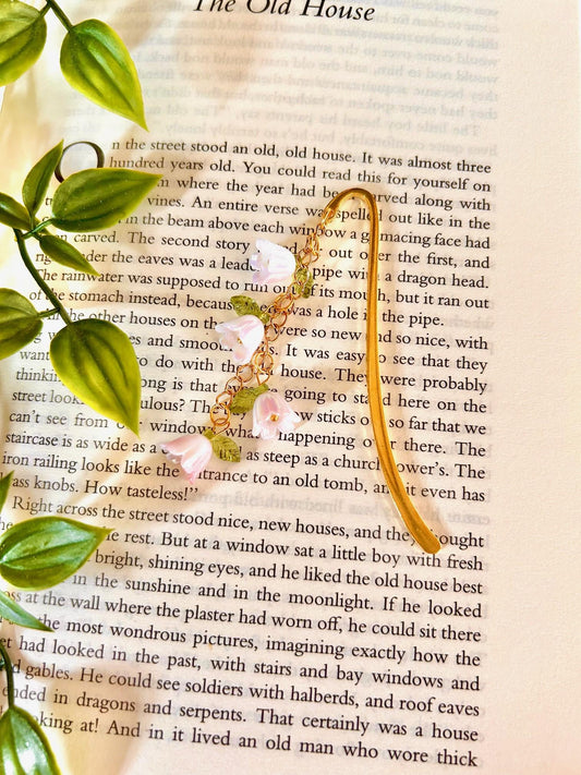Gold Floral Bookmark: Pink Enamel Flowers, Cottagecore Book Lover Gift