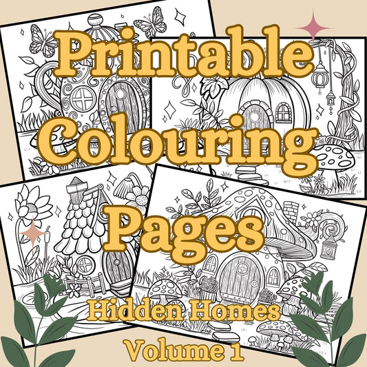 Fairy House Coloring Pages, Botanical Cottagecore Art (PDF Printable)
