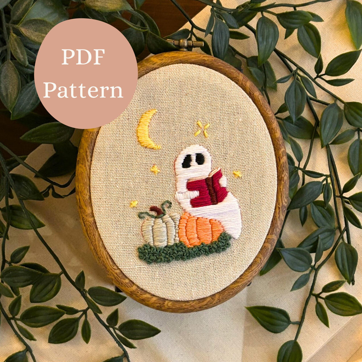 Spooky Ghost Embroidery Pattern: Beginner Halloween DIY Craft (PDF Pattern)