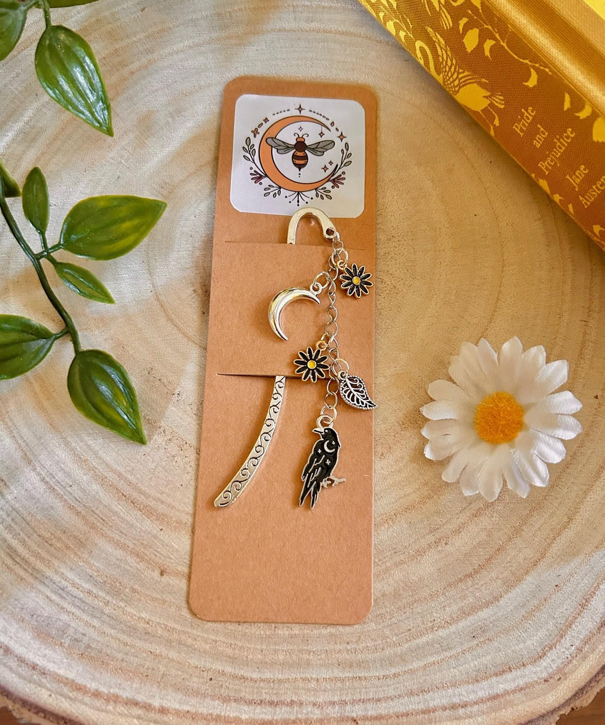 Moon Raven Bookmark | Celestial Floral Witchy Book Accessory