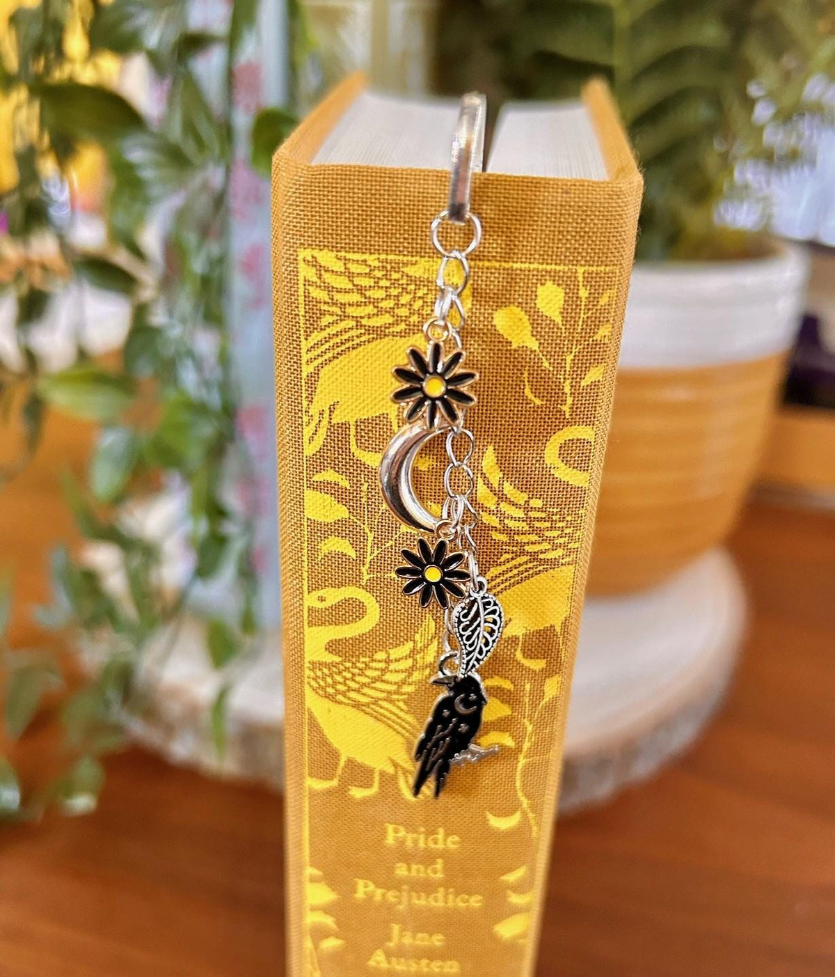 Moon Raven Bookmark | Celestial Floral Witchy Book Accessory