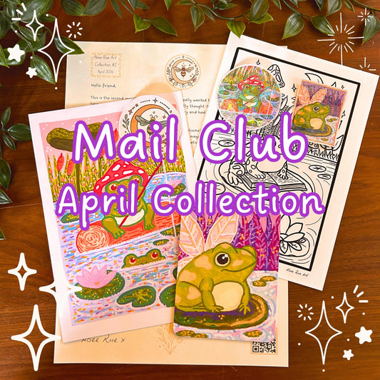 Snail Mail Print Club - Monthly Art Bundle April Collection - Cottagecore Stickers & Colouring Page Post