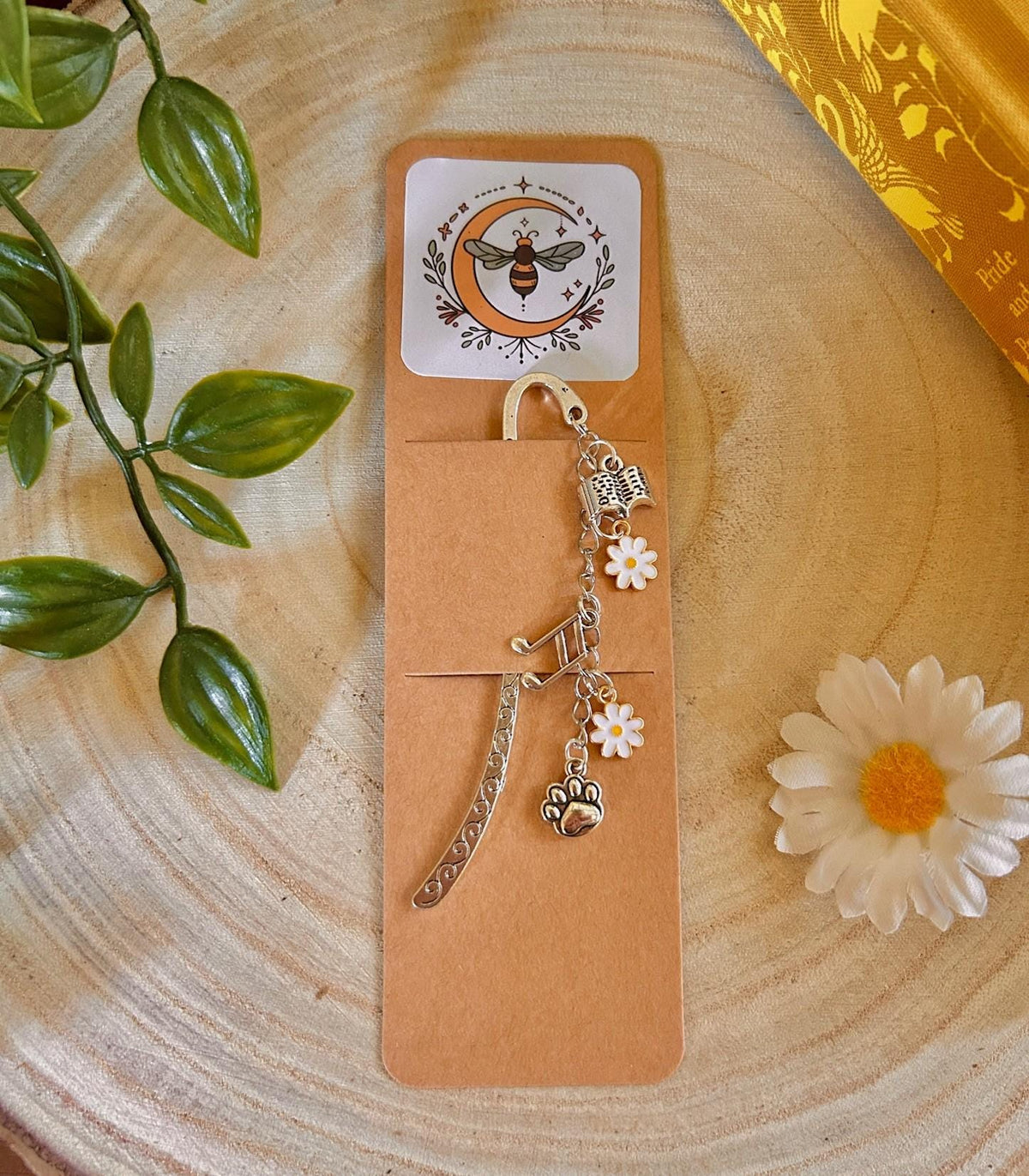 Book Paw Music Note Daisy Charm Bookmark | Metallic Reader Accessory Gift