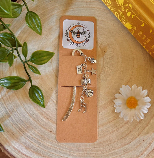 Hobby Charm Bookmark | Music, Paw, Book, Letter, Star, Acorn Charms | Vintage Style Reading Accessory