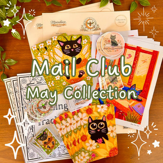 Snail Mail Print Club May Collection – Cottagecore Black Cat Stationery Bookish Bundle