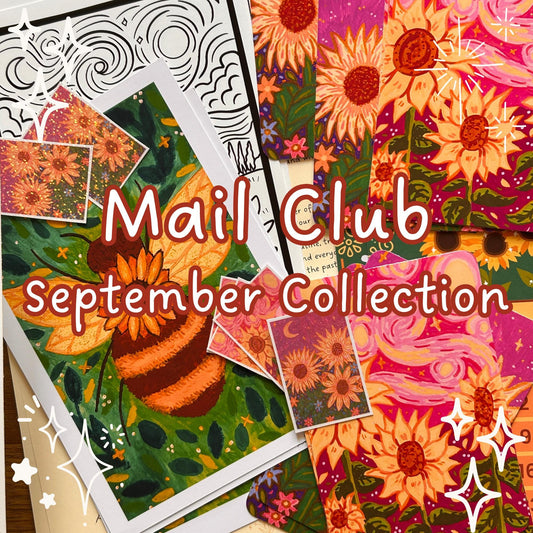 Snail Mail Print Club September Collection – Cottagecore Sunflower Bee Stationery Bookish Bundle