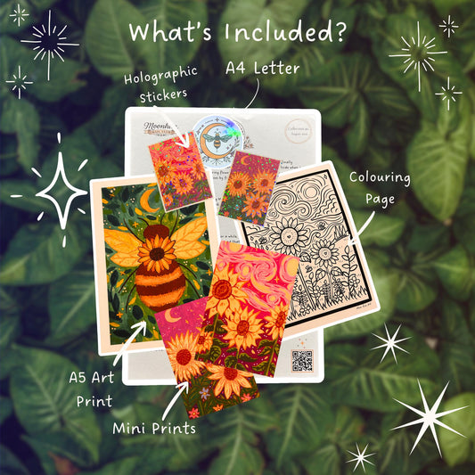 Snail Mail Print Club September Collection – Cottagecore Sunflower Bee Stationery Bookish Bundle