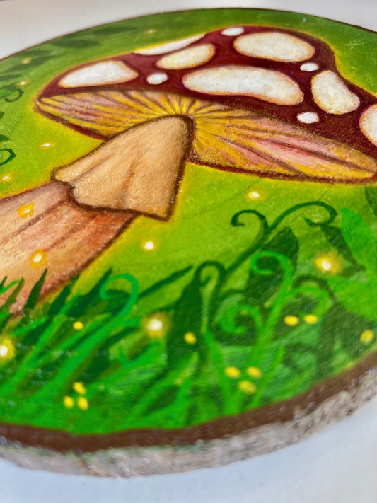 Sporelight – Glowing Toadstool Forest Original Painting on Wood Slice