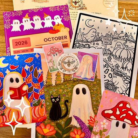 Snail Mail Print Club October Collection – Spooky Autumn Halloween Cute Ghost Art Bundle